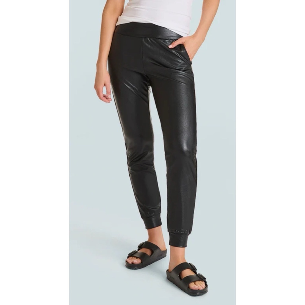 Commando Black Faux Leather Joggers Size Large